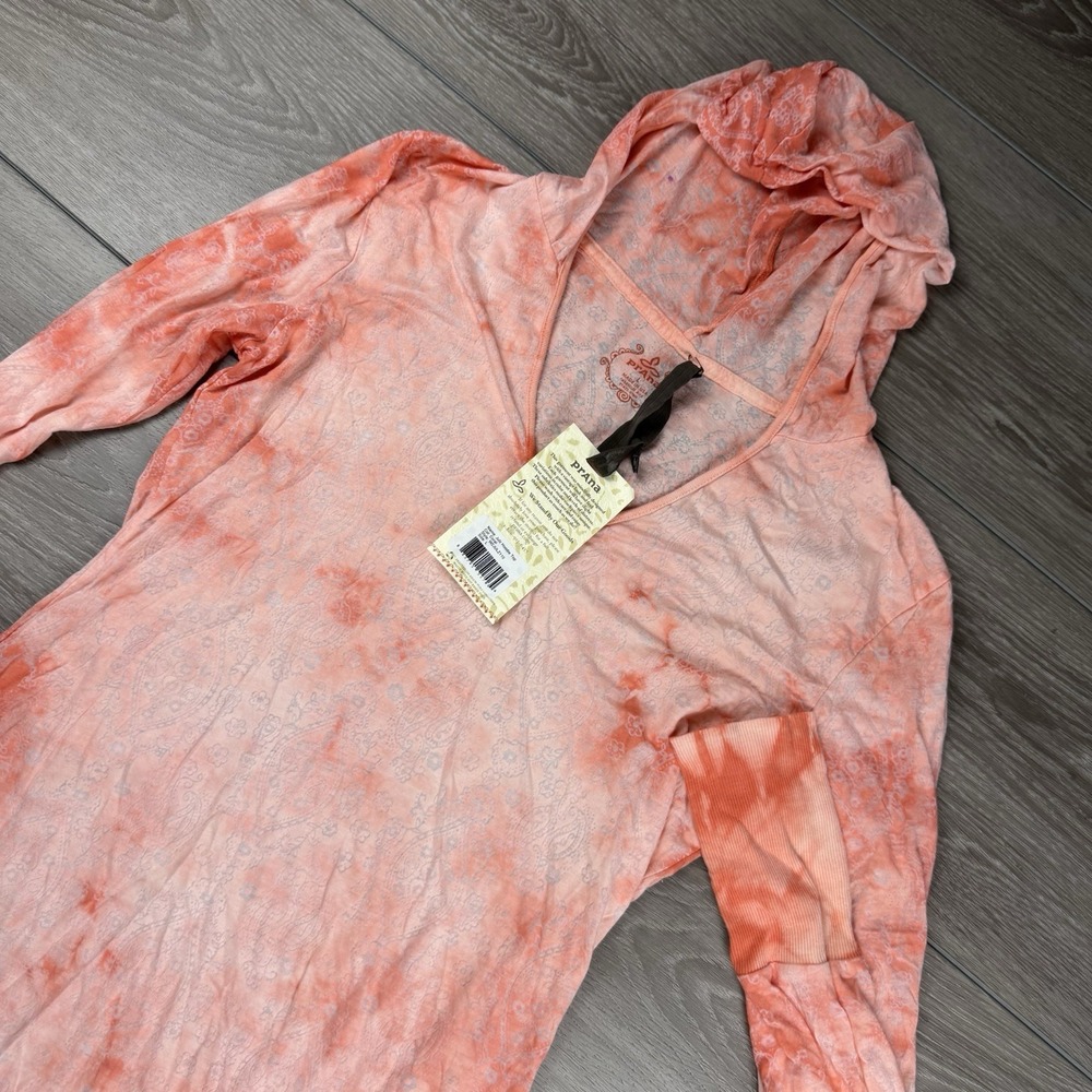 Prana Women's Lightweight Julz Tie Dye Paisley Hoodie Too Orange Large New